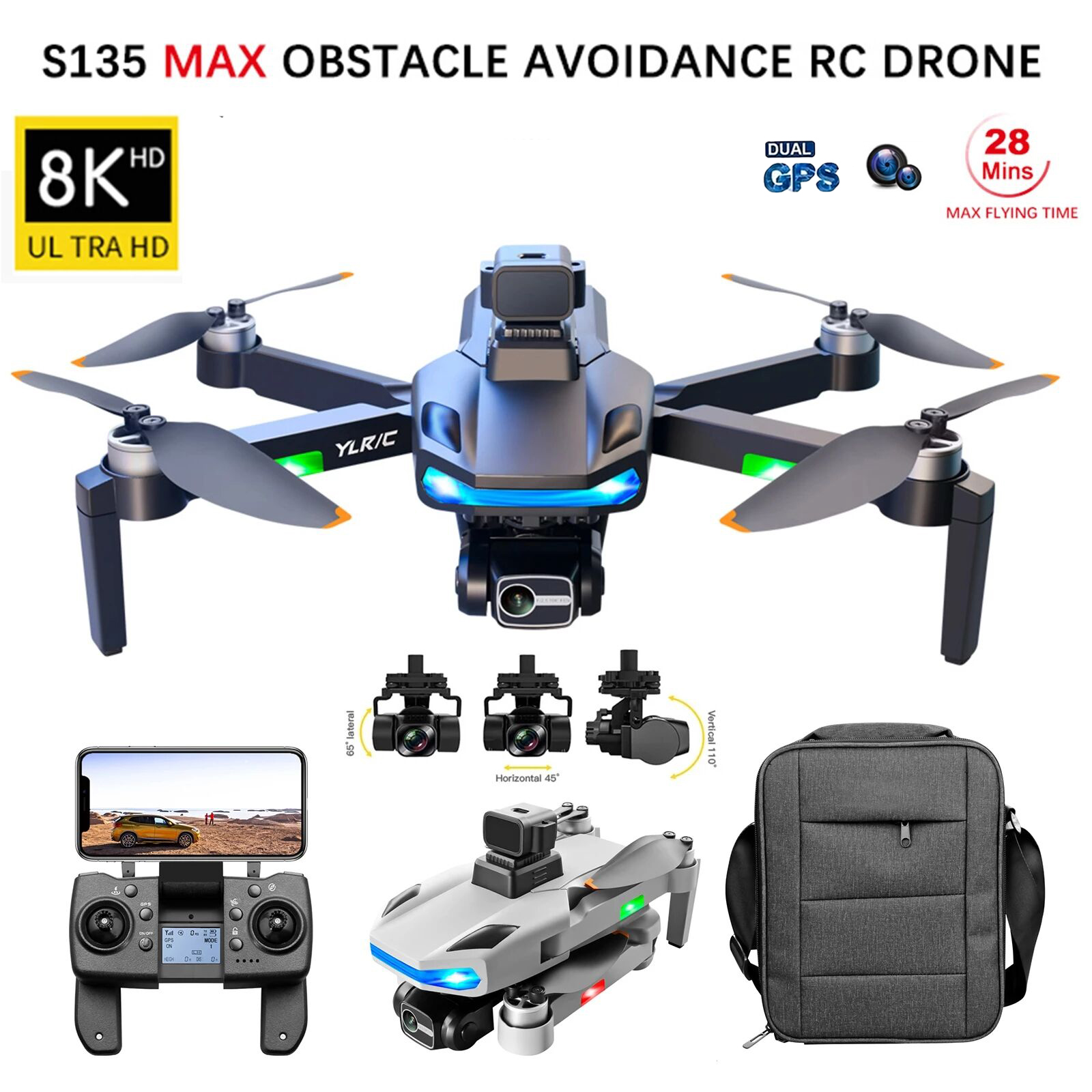 S135 Pro GPS DRONE 8K HD Camera Dual FPV Chụp ảnh trên không chuyên nghiệp Gimbal không chổi than Bỏ qua RC Quadcopter