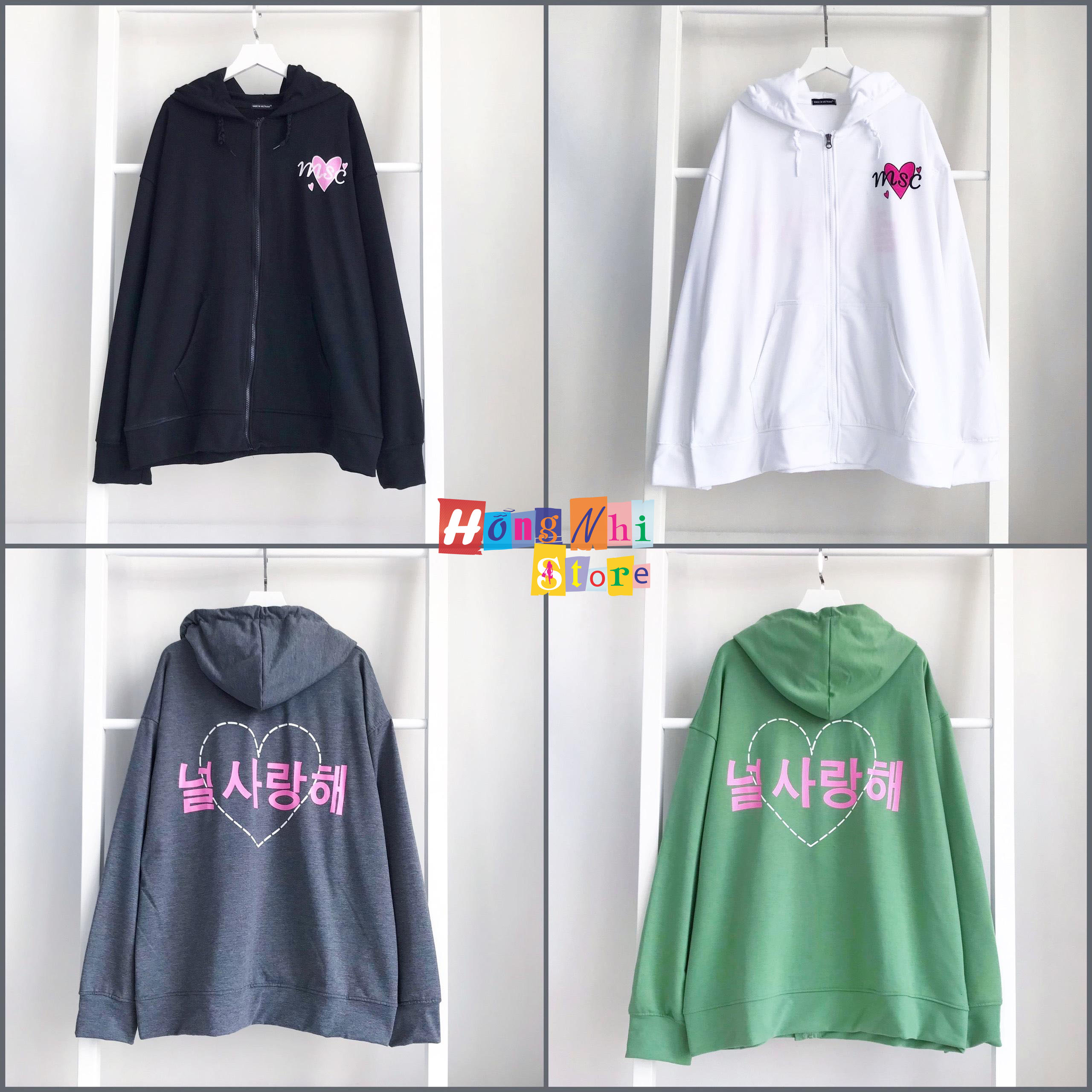 Áo Khoác Hoodie Zip In Hình Trái Tim Oversize Ulzzang Unisex Dáng Rộng - MM