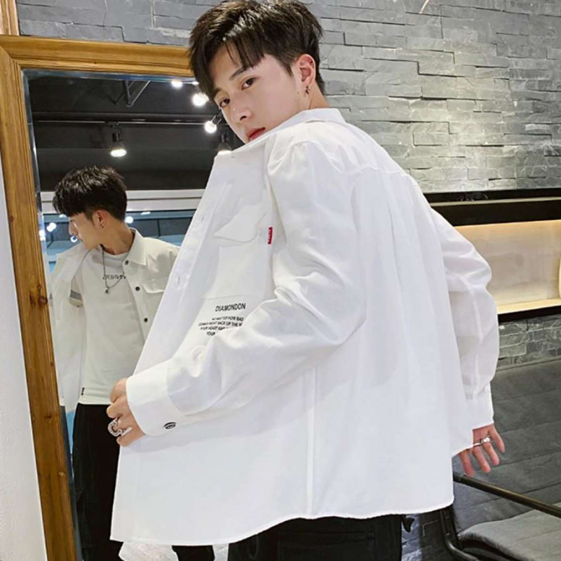 Men's Long Sleeve Casual Shirt Oxford Spinning Letter Print Tooling Shirt