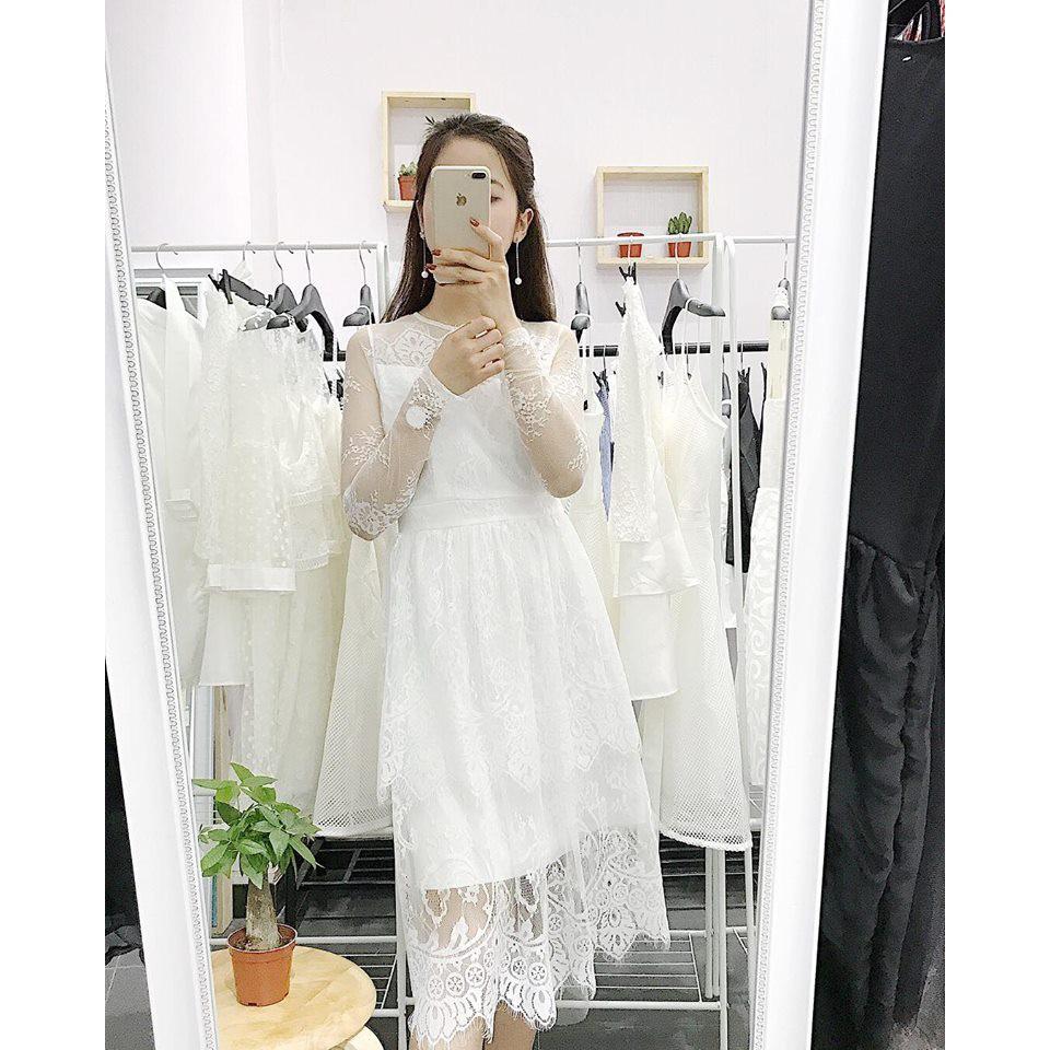 Đầm dự tiệc đầm xòe ren dài tay cao cấp