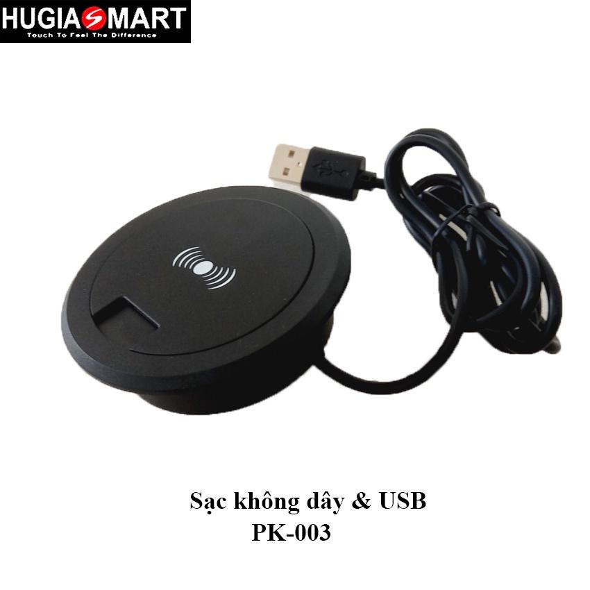 Sạc không dây - Bộ sạc usb và không dây tích hợp trên mặt bàn có lỗ luồn dây