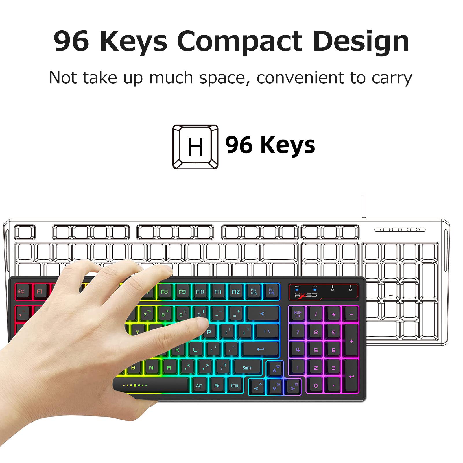 HXSJ 2.4G Wireless Rechargeable Keyboard Mouse Combo 96 Keys RGB Membrane Keyboard Colorful Backlight Gaming Mouse Set