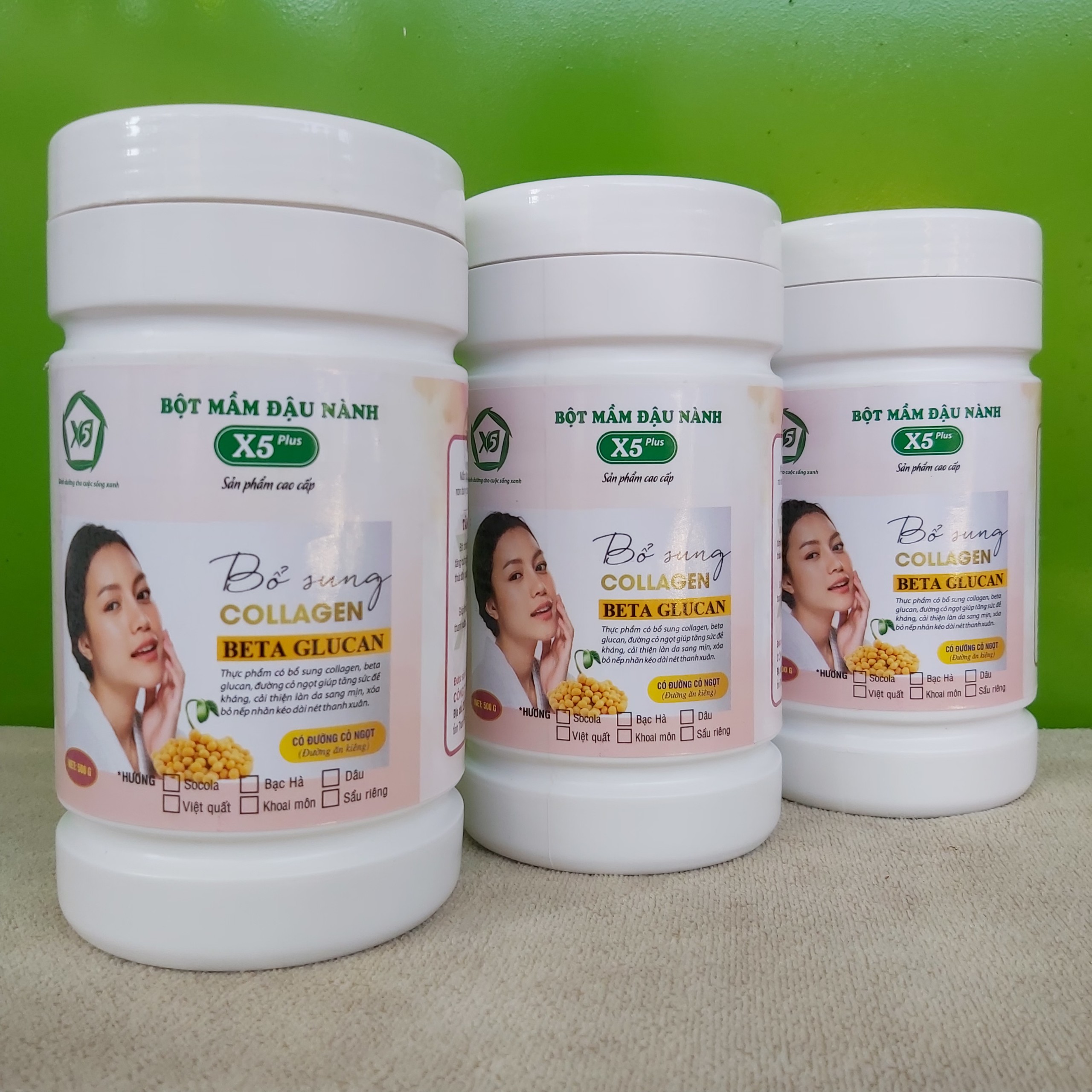 Combo 3 Hộp Bột Mầm Đậu Nành X5 Có Bổ Sung Collagen, Betaglucan (Tặng trà mầm ngũ cốc X5- 200gr)