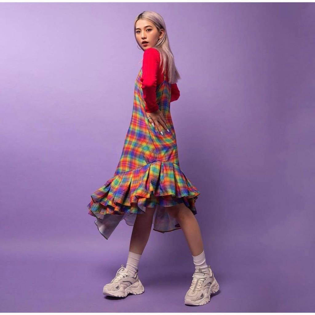 Hình ảnh Đầm Hai Dây Maxi Chân Váy Xoè Cầu Vồng TARTAN - Tartan Dress SE / Rainbow / Tartan Pattern 
