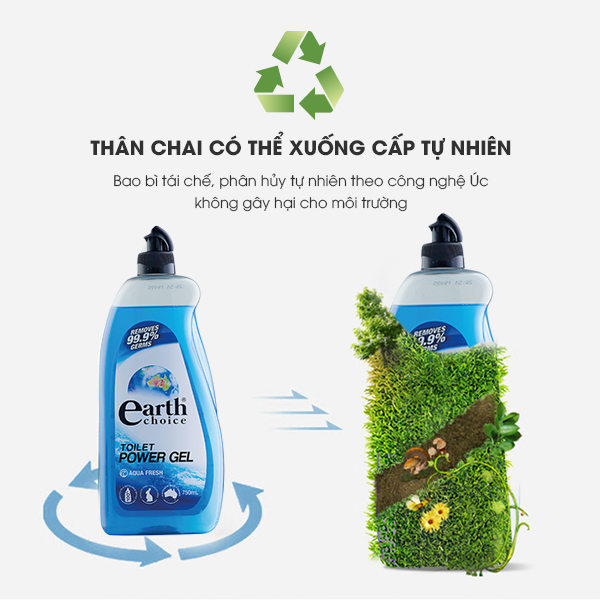 Nước tẩy toilet siêu trắng thơm tinh dầu bạch đàn và khoáng biển Earth Choice Aqua Fresh 750ml