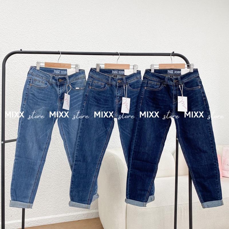 Quần Jean Nữ Baggy Trơn PAIGE DENIM chất dày dặn co giãn thoải mái phom 9 tấc trẻ trung thời trang