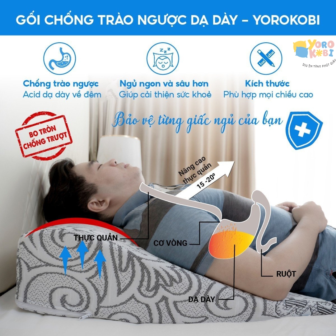 GỐI CHỐNG TRÀO NGƯỢC DẠ DÀY YOROKOBI KT 70X60X18CM BO TRÒN CẢI TIẾN CHỐNG TRƯỢT, GIẢM HIỆN TƯỢNG TẮC NGHẼN NGƯNG THỞ KHI NGỦ. MÃ SẢN PHẨM TT0001