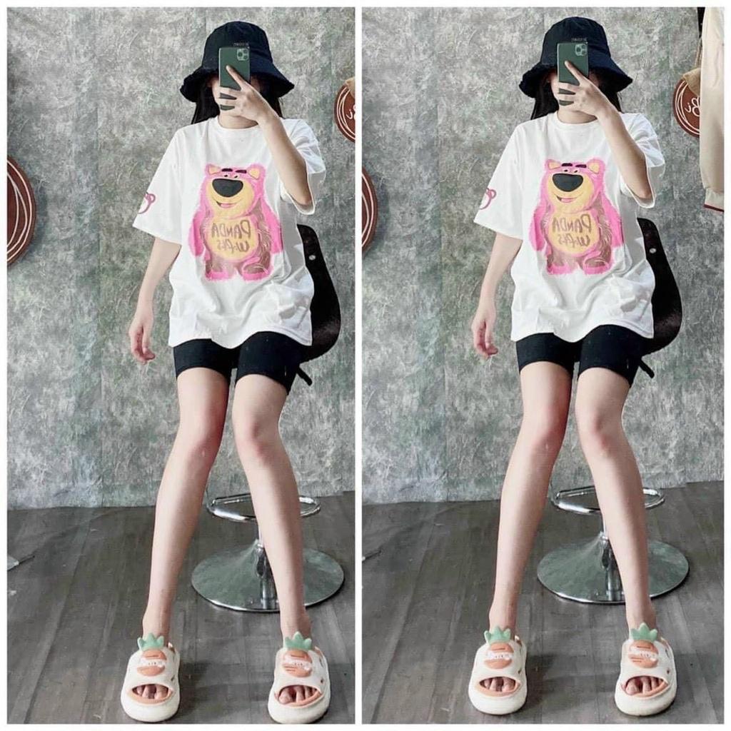 Áo Thun Nữ Tay Lỡ In Hình Gấu Hồng Panda Đáng Yêu