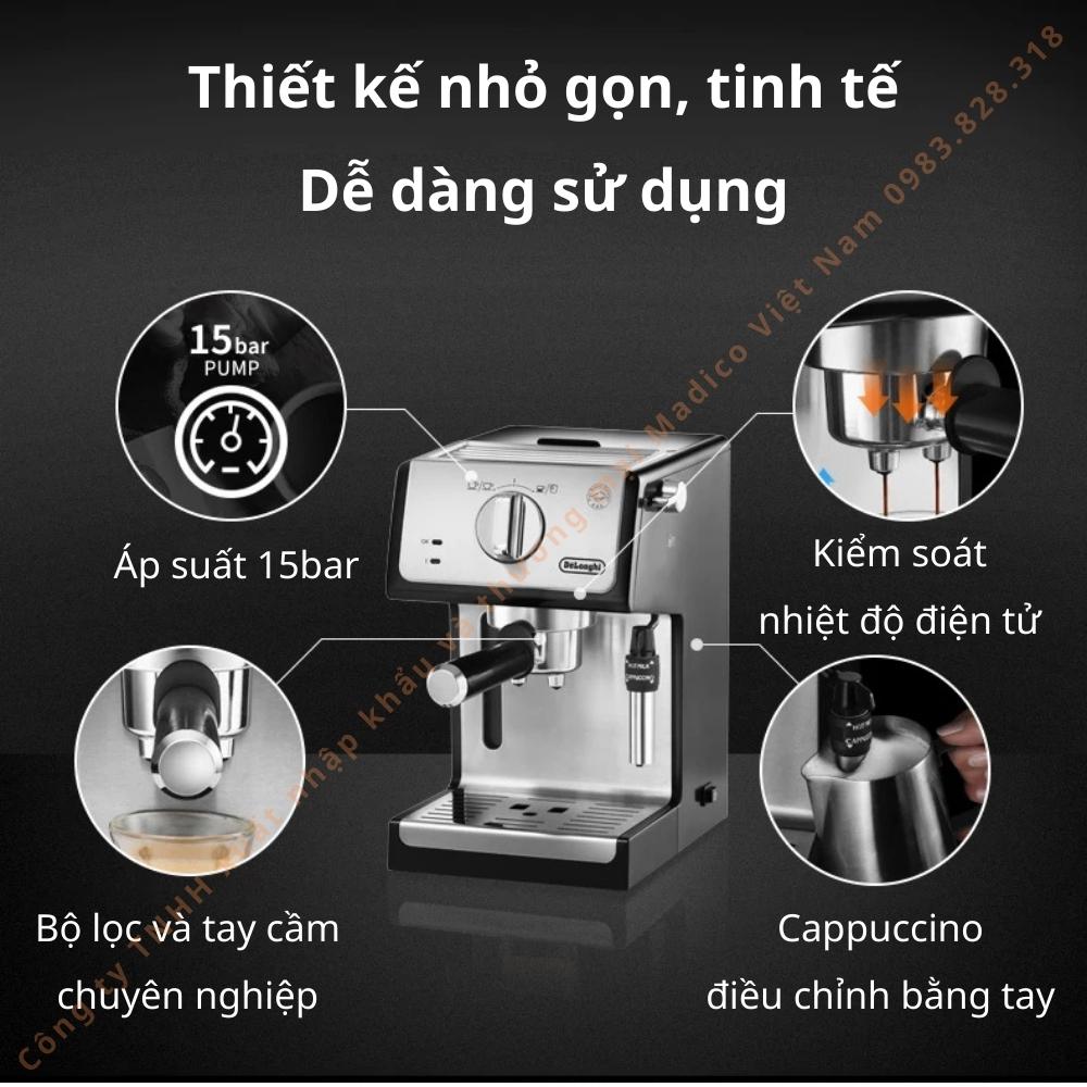 Máy pha cà phê Delonghi ECP35.31 Công suất 1100W dung tích 1.1L  pha Espresso, tạo bọt kem cho Cappuccino - Hàng nhập khẩu