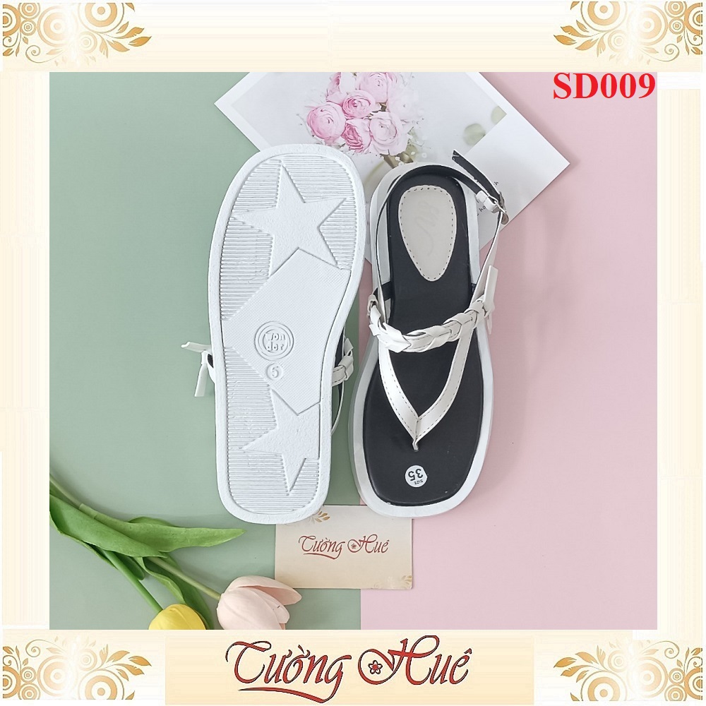 [Ảnh Thật 100%] Sandal Xỏ Ngón Nữ Đế Bằng Mũi Vuông Quai Chữ A