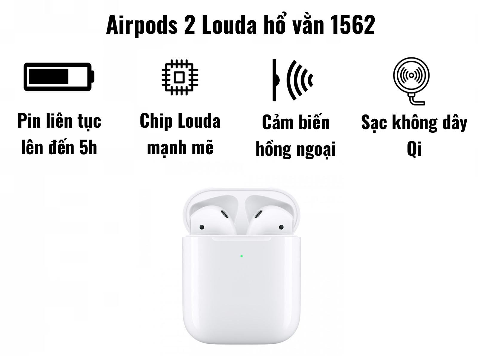 Tai Nghe Bluetooth Không Dây LANITH Airpods 2 Hổ Vằn - TAI01562W - Tai Nghe Nhét Tai Chíp Louda 1562M - Âm Thanh Chất Lượng Vượt Trội - Đầy Đủ Các Tính Năng Đổi Tên, Định Vị, Cảm Ứng - Hàng Nhập Khẩu