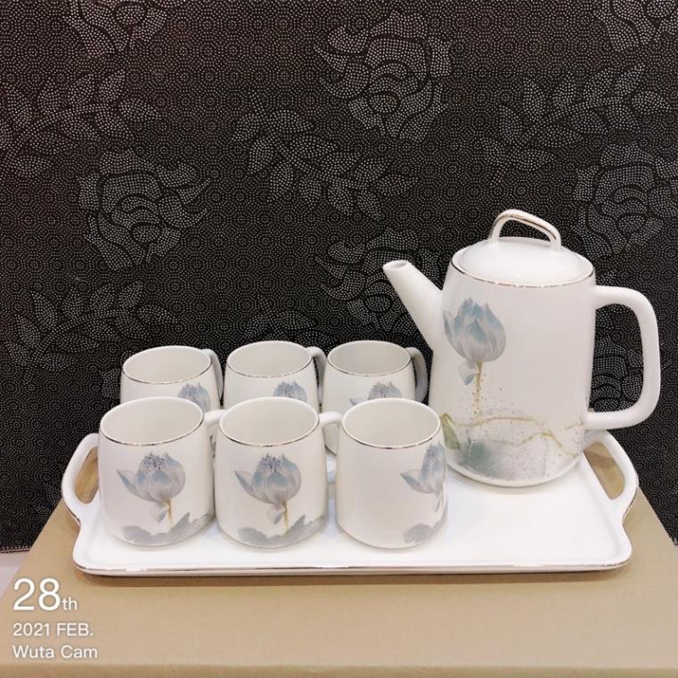 Bộ ấm chén sứ hoa sen hàng đẹp mã QSH-4