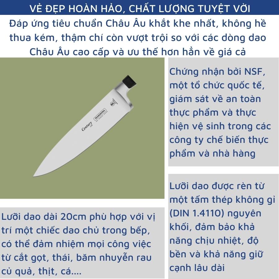 Dao Bếp Chuyên Thái Cao Cấp Tramontina Century Chiều Dài 20Cm Dáng Âu Mũi Nhọn Chất Liệu Thép Không Gỉ Siêu Sắc Bén Rèn Nguyên Khối Sản Xuất Tại Brazil Bảo Hành 25 Năm