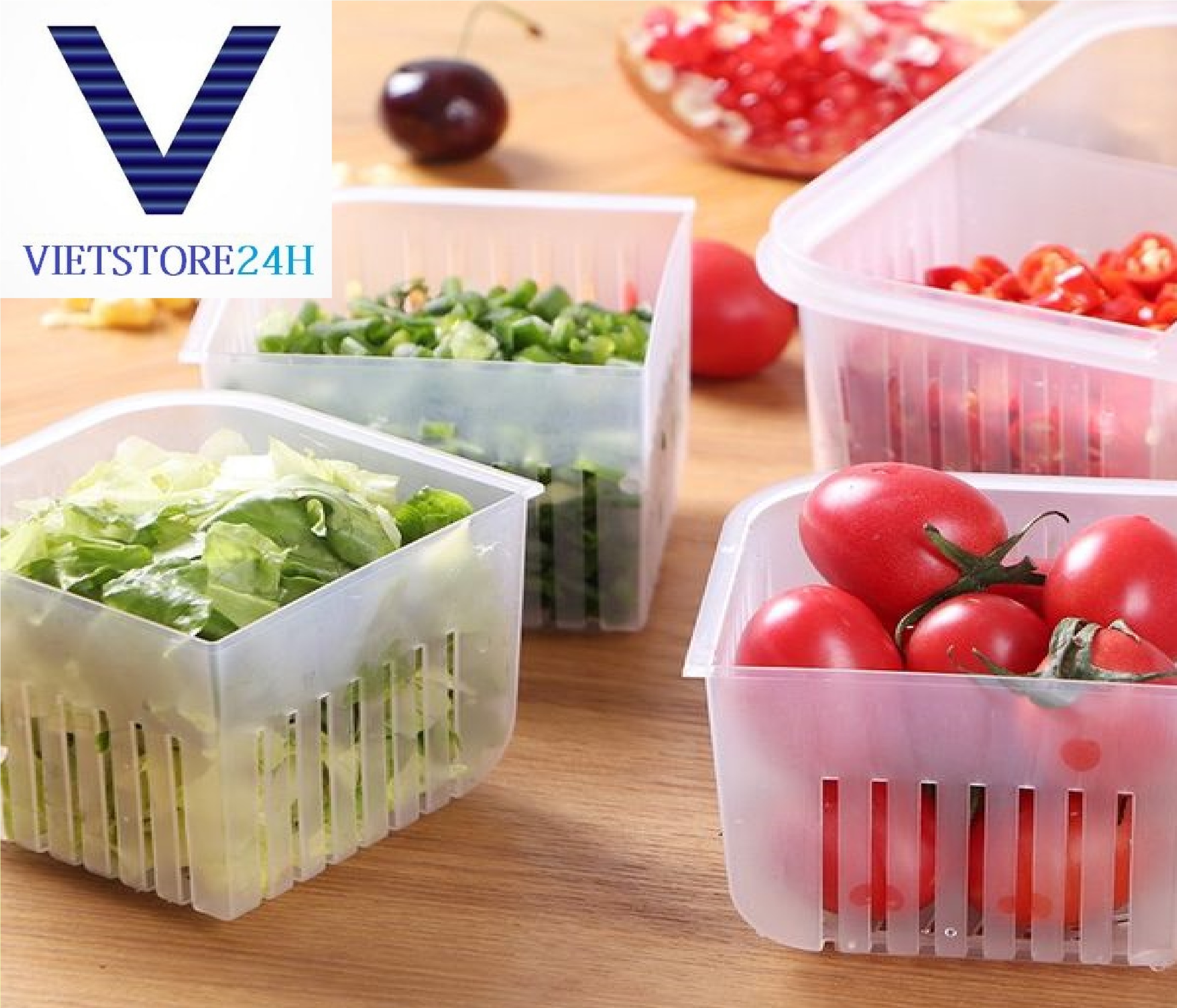 Hộp Rổ Vuông 4 Ngăn Đựng Thực Phẩm Có Nắp VT