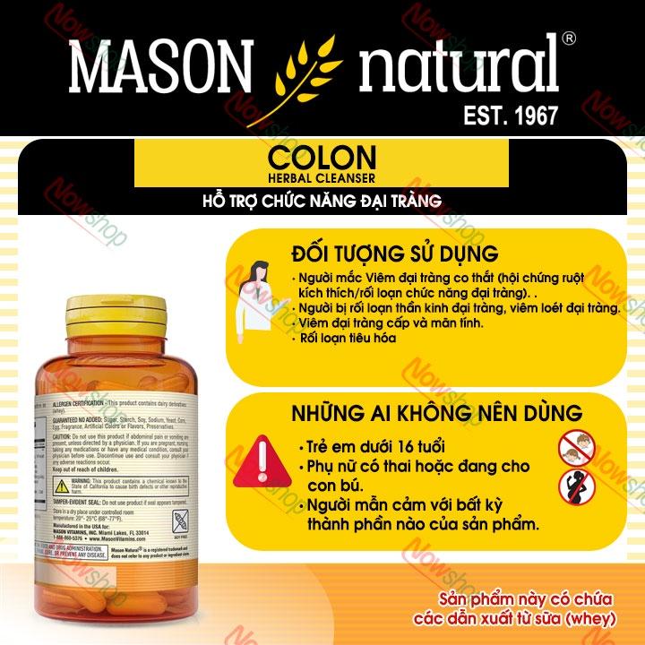 Viên uống hỗ trợ chức năng đại tràng Mason Colon Herbal Cleanser giúp bổ sung chất xơ cải thiện tiêu hóa giảm táo bón
