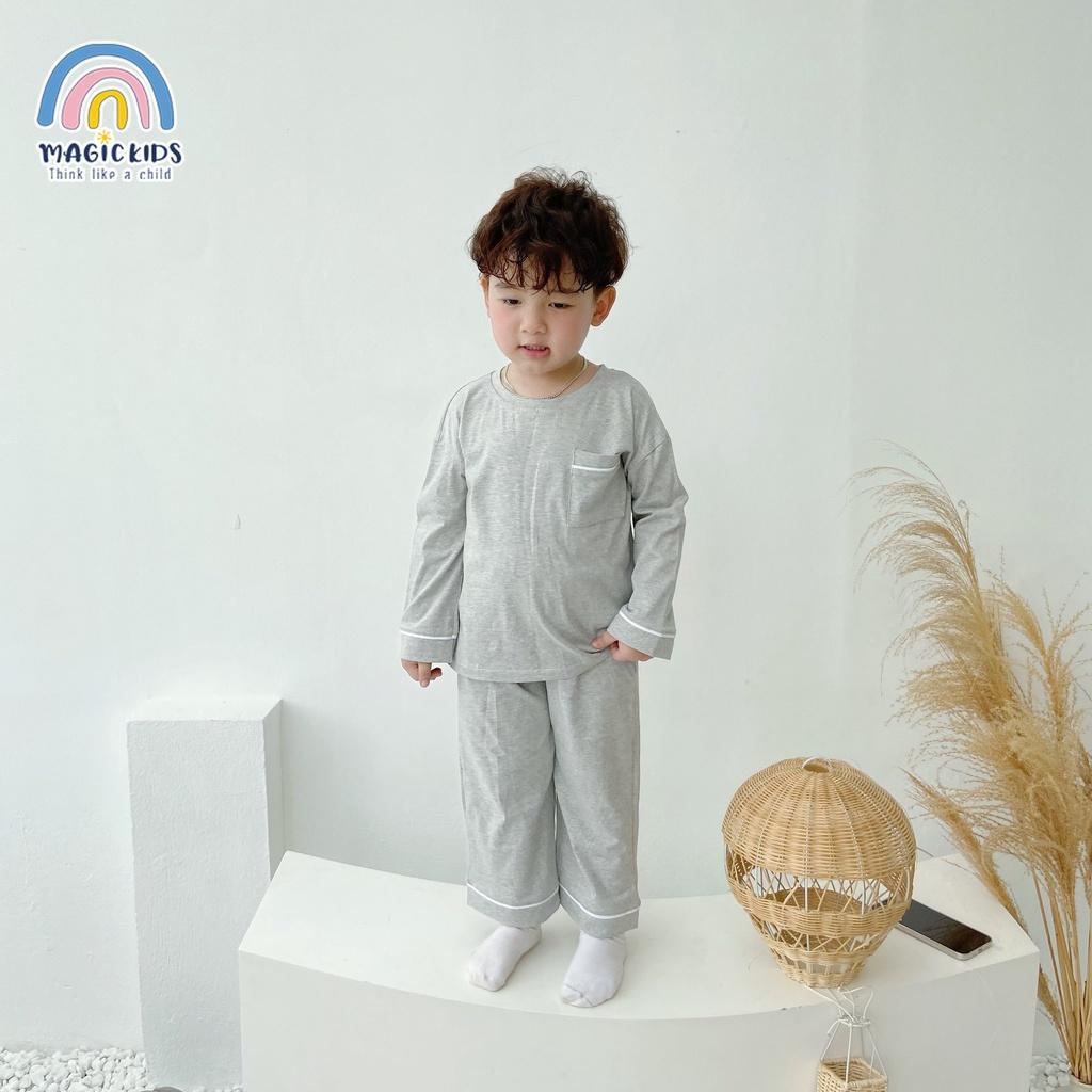 Bộ đồ ngủ dài tay cotton trơn cho bé trai bé gái Magickids Quần áo trẻ em thu đông thấm hút mồ hôi co giãn BR21042