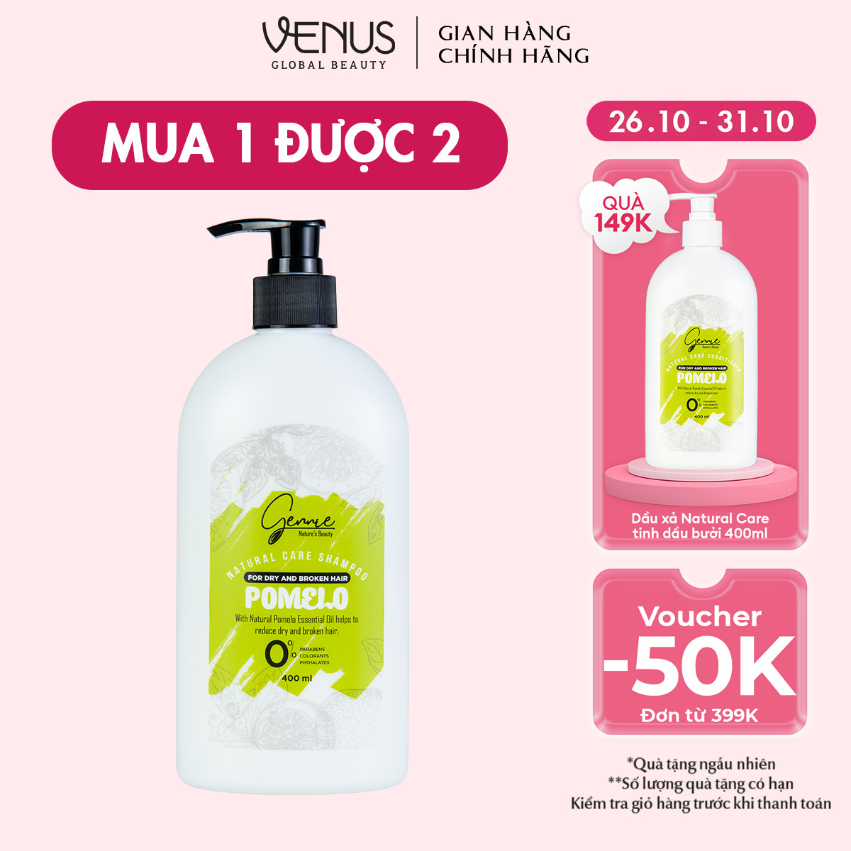 Dầu Gội Gennie Natural Care Tinh Dầu Bưởi Dành Cho Tóc Khô Và Dễ Gãy 400ml Chính Hãng