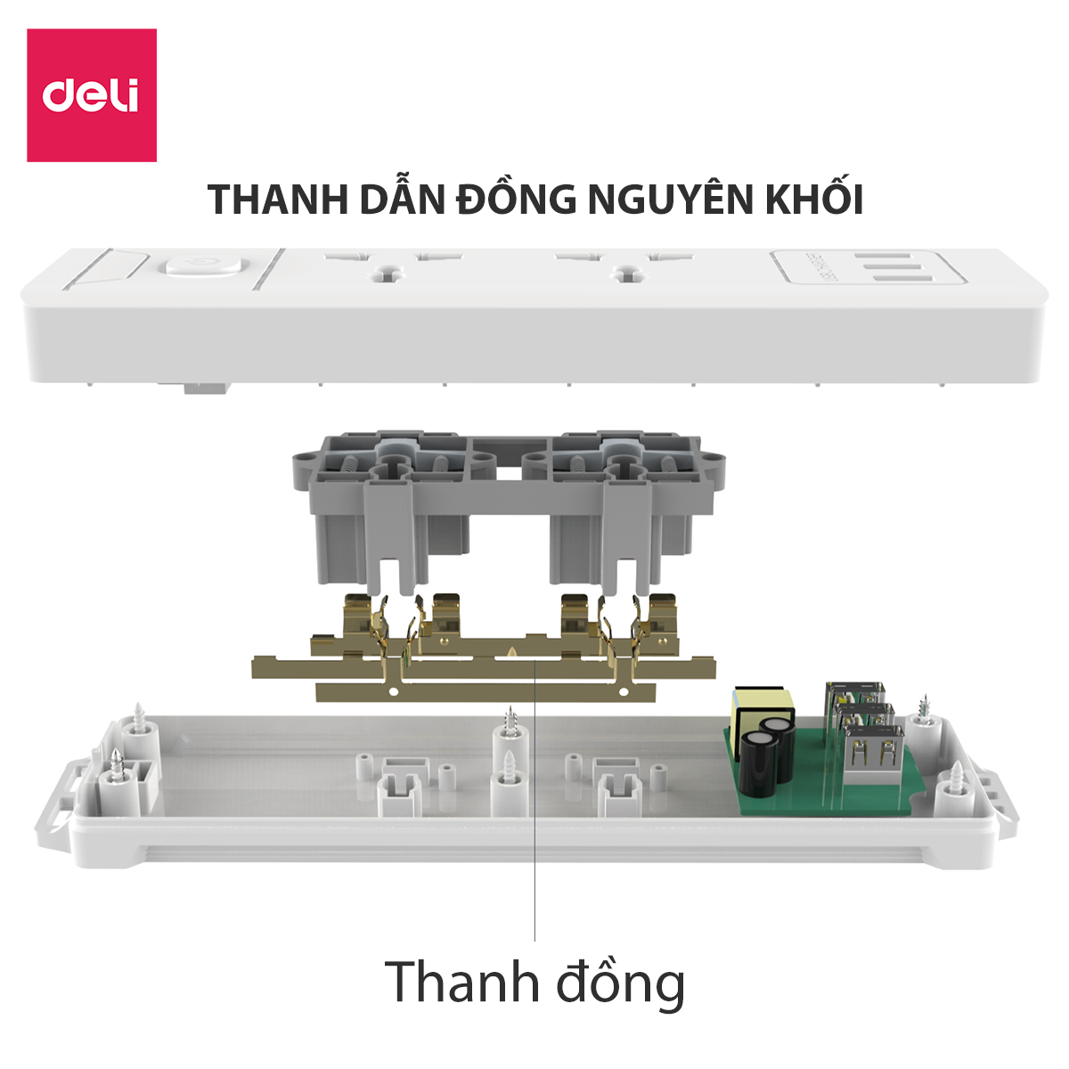 Hình ảnh Ổ Cắm Điện Đa Năng Kèm Cổng USB Có Công Tắc Chống Giật Chống Cháy Chất Lượng Cao Deli - Hàng Chính Hãng - ET407 408