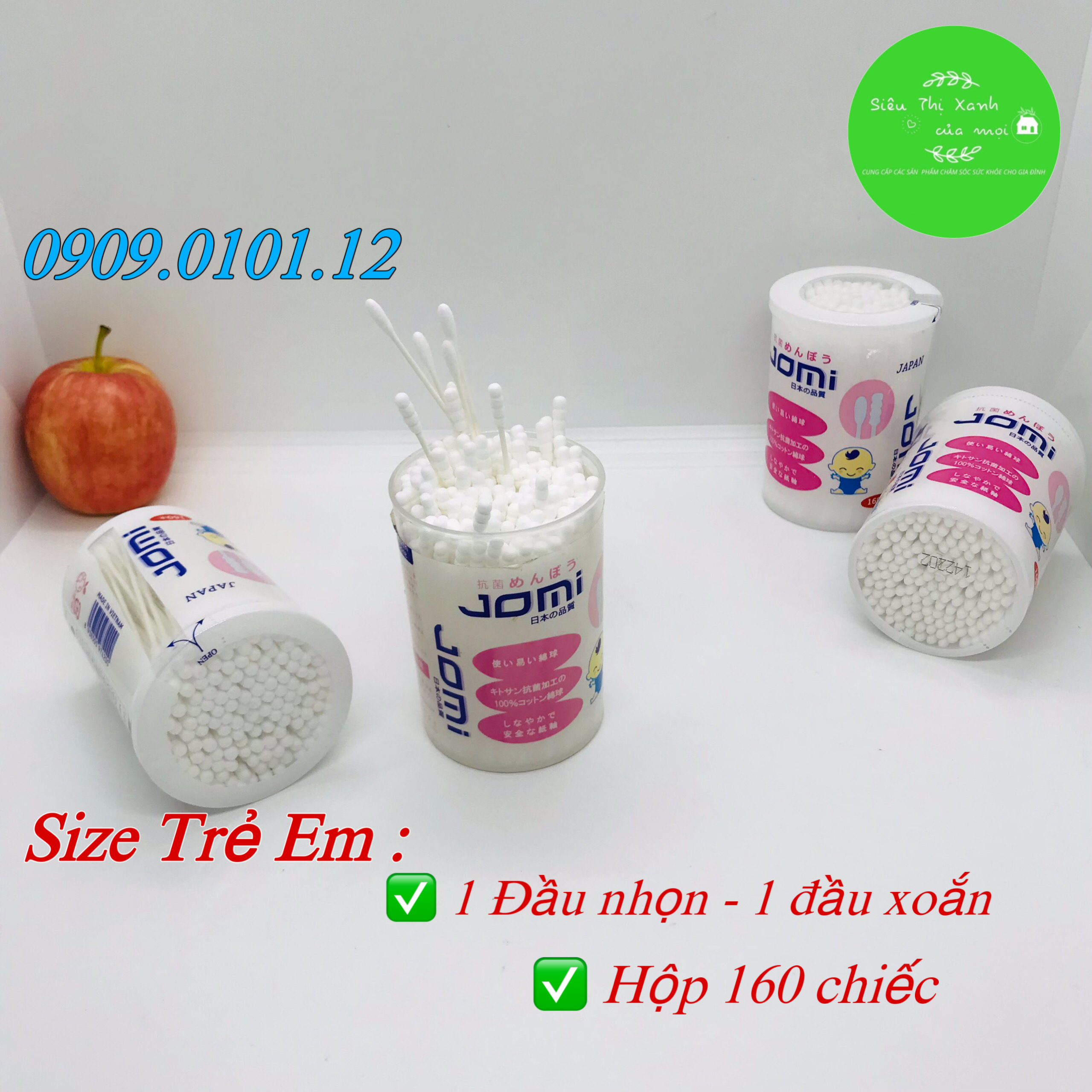 Tăm bông kháng khuẩn Jomi nhật bản chính hãng, bông tăm cho bé