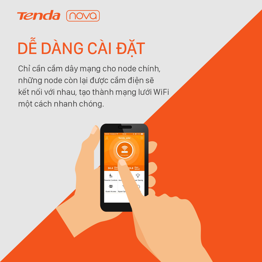 Hệ thống Wifi Nova Mesh cho gia đình Tenda MW6 Chuẩn AC 1200Mbps - Hàng Chính Hãng