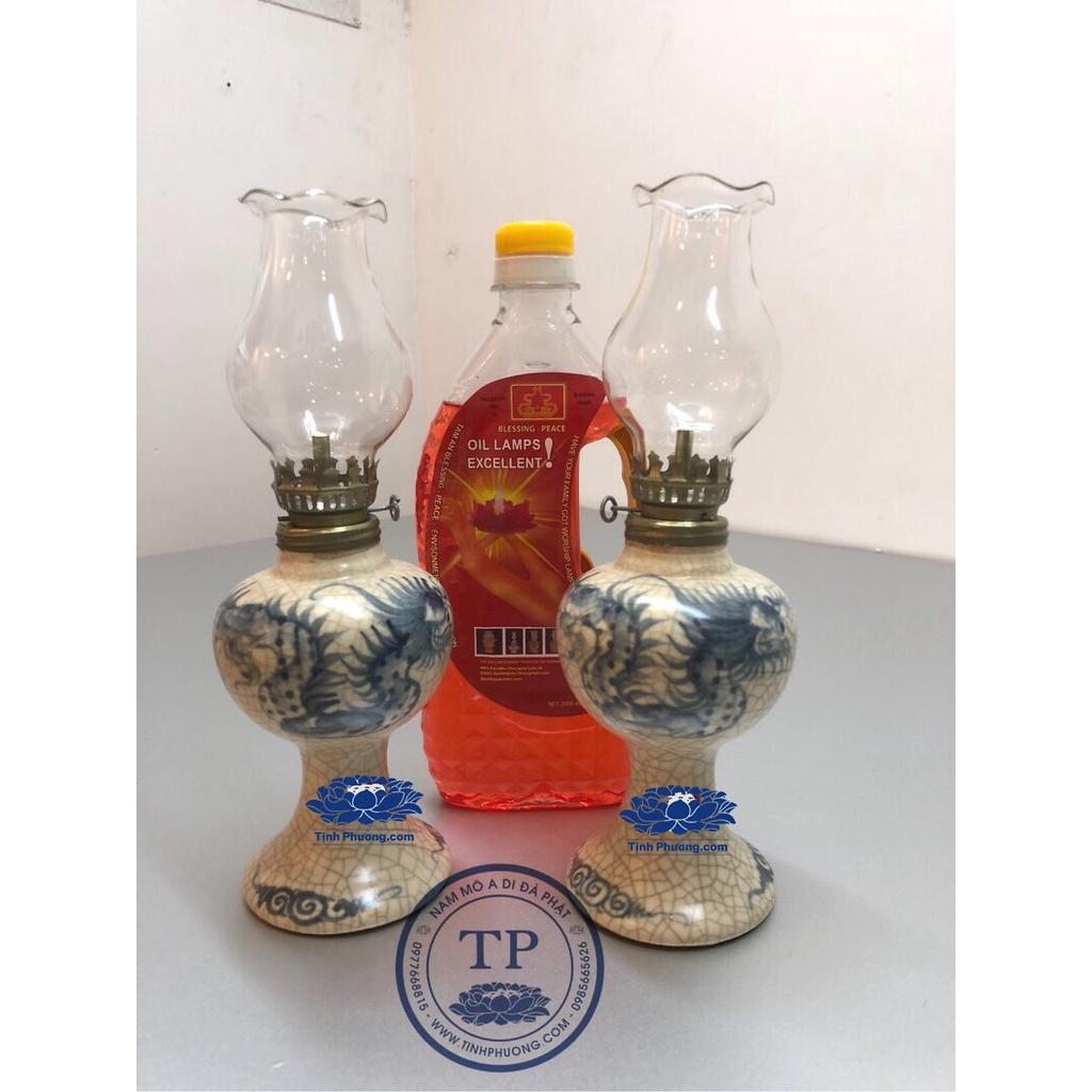 ĐÔI ĐÈN THỜ ĐỐT DẦU MEN RẠN VẼ RỒNG KH18246