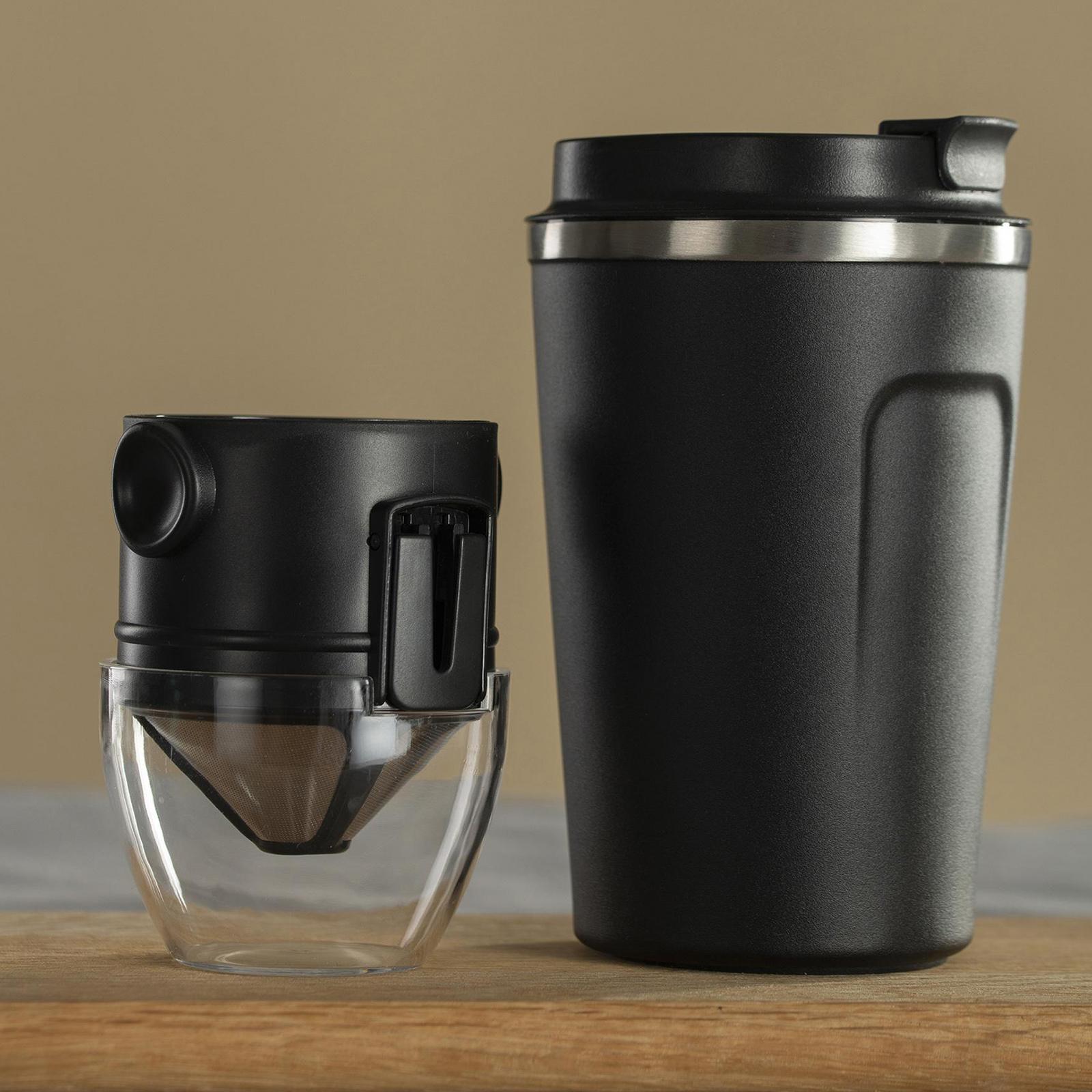 380ml Coffee Mug with Portable Stainless Reusable Coffee Dripper Cone Black
