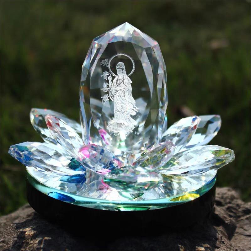 Nước Hoa Tượng Phật Bà Quan Âm Tòa Sen Pha Lê Trong - Tượng Nước Hoa Quan Âm Để Taplo Xe Ô Tô