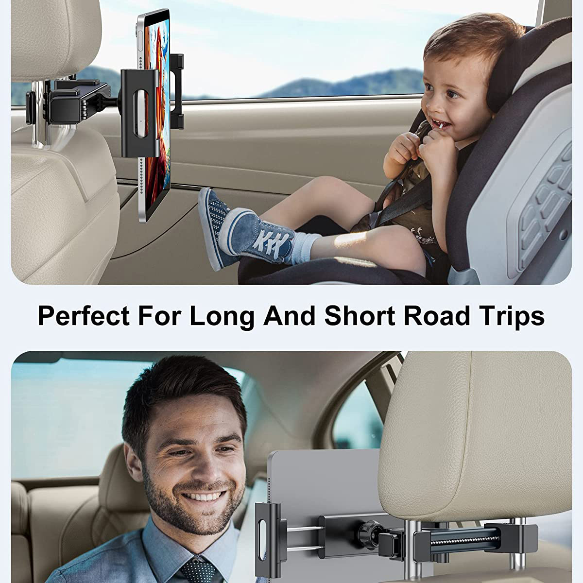 Giá đỡ cho iPad / Table / máy tính bảng Xoay 360 thu gọn lắp ghế sau dùng cho ô tô xe hơi hiệu Rock Universal Table backseat holder phù hợp nhiều dòng xe, dùng cho máy 6.5 inch đến 12.9 inch - Hàng nhập khẩu