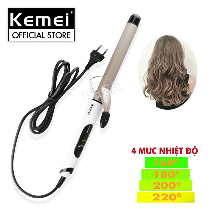 Máy uốn tóc chuyên nghiệp Kemei KM-1001A điều chỉnh 4 mức nhiệt độ chuyên dụng uốn xoăn, uốn cụp, tạo kiểu tóc gợn sóng bồng bềnh Tặng kèm lược chải tóc rồi ( Giao màu ngẫu nhiên )