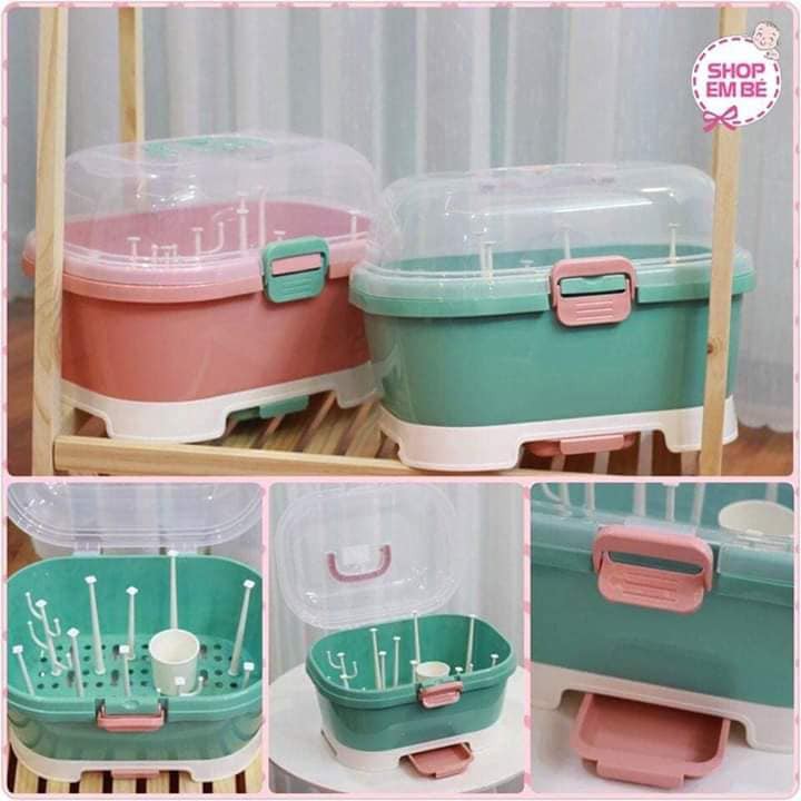 Giá úp bình sữa dạng hộp Box cao cấp bảo quản bình sữa, núm ti khỏi bụi bẩn