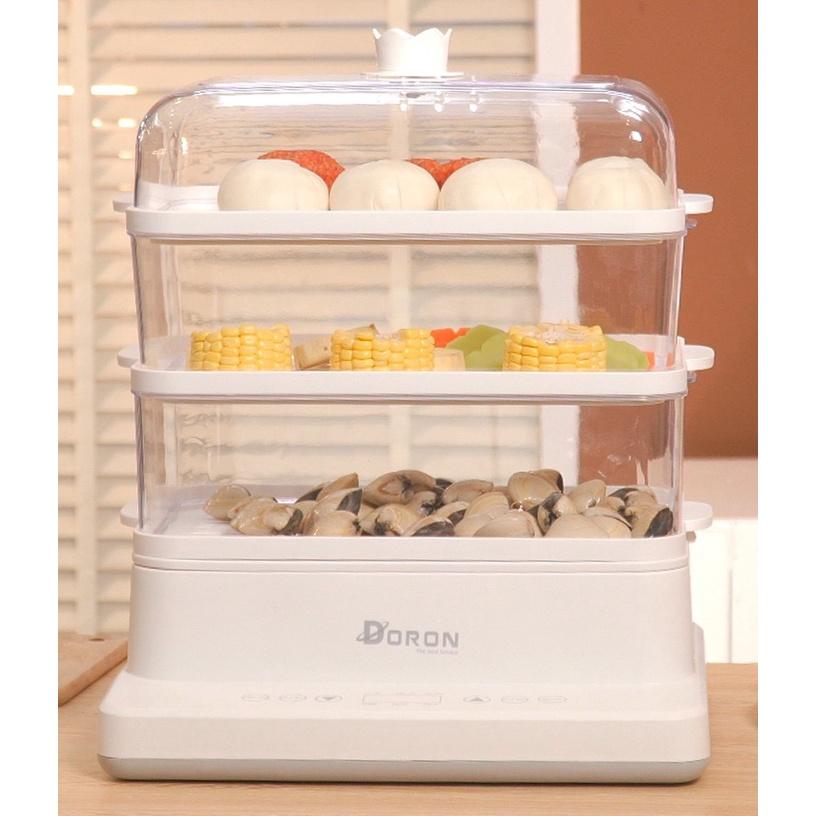 Nồi Hấp Điện 3 Tầng Doron Tiện Lợi Dung Tích 20L Công Suất 800W Làm Nóng Thức Ăn, Đặt Lịch Hấp
