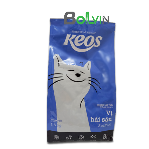 Thức ăn hạt KEOS vị hải sản dành cho mèo mọi lứa tuổi 1.5Kg - KEOS Seafood