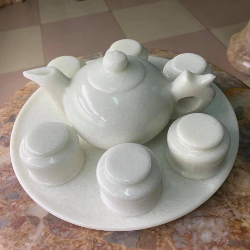 Bộ Ấm Trà Đá Cẩm Thạch Trắng - đường kính đĩa 24cm