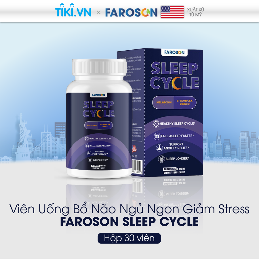 Viên uống bổ não Melatonin Vitamin B ngủ ngon giảm stress Faroson Sleep Cycle hộp 30 viên