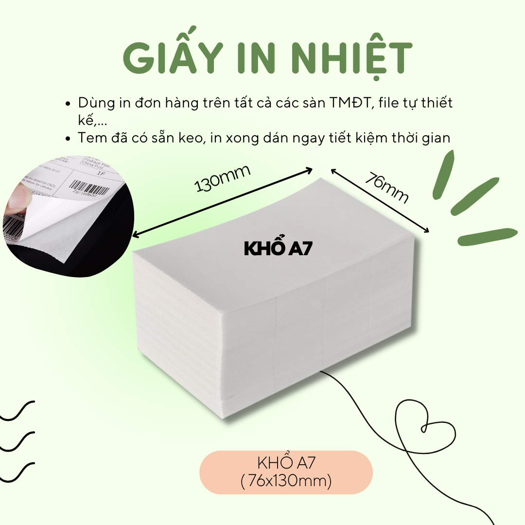Giấy in đơn hàng TMĐT khổ A7 500 Tờ/sấp in decal nhiệt tự dán không cần băng dính tiện lợi