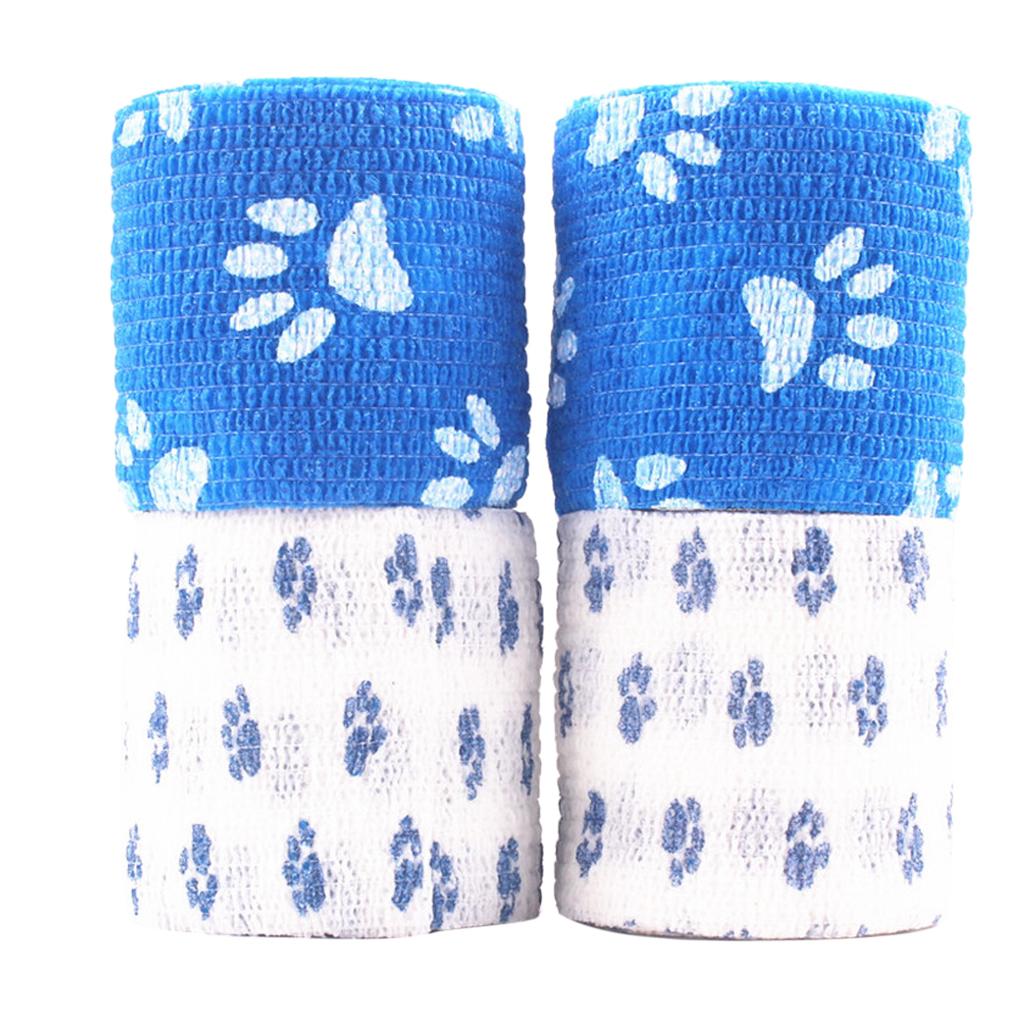 4 Pieces Self-Adhesive Bandage Athletic Pet First Aid Tapes with Paw Print