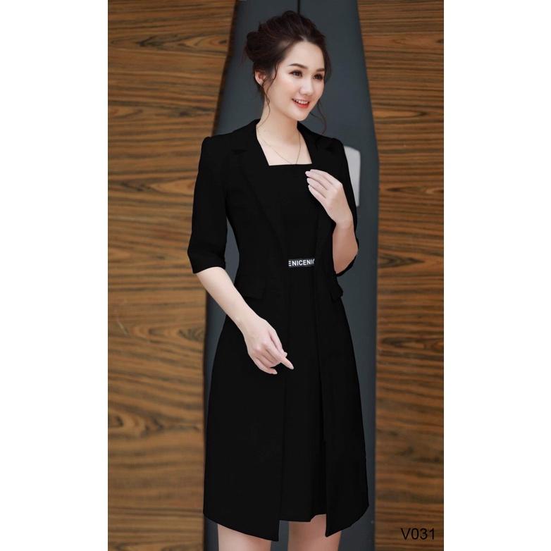 Áo vest nữ công sở dáng maxi dài sang trọng vest blazer hàn quốc ngắn tay V031