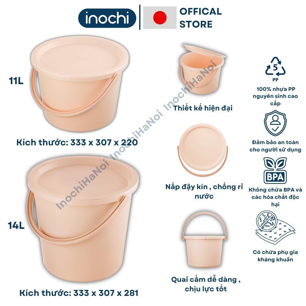 Xô chậu nhựa có nắp inochi cao cấp Notoro 11L 14L màu patsel đựng nước, gạo