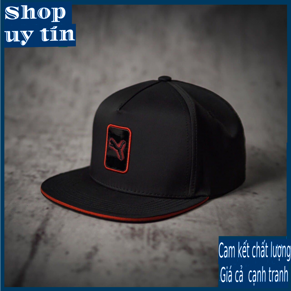 Freeship - MŨ NÓN KẾT LƯỠI TRAI SNAPBACK PM MÀU ĐEN, BÁO SƯ TỬ ĐỎ THỜI TRANG NAM NỮ CAO CẤP