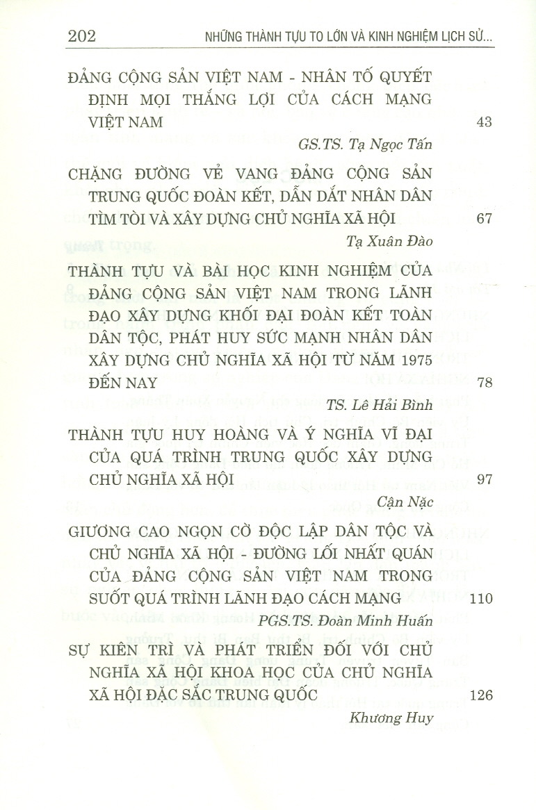 Những Thành Tựu To Lớn Và Kinh Nghiệm Lịch Sử Của Đảng Cộng Sản Việt Nam Và Đảng Cộng Sản Trung Quốc Trong Quá Trình Lãnh Đạo Tìm Tòi Xây Dựng Chủ Nghĩa Xã Hội Ở Mỗi Nước (In giới hạn 100 bản)