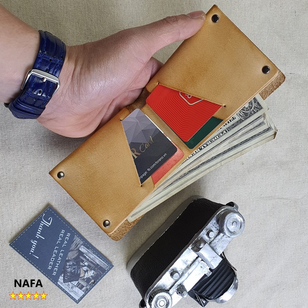 Ví nam da bò, ví handmade da nhuộm thủ công NAFA WS110 thời trang tinh tế – Màu Vàng bò
