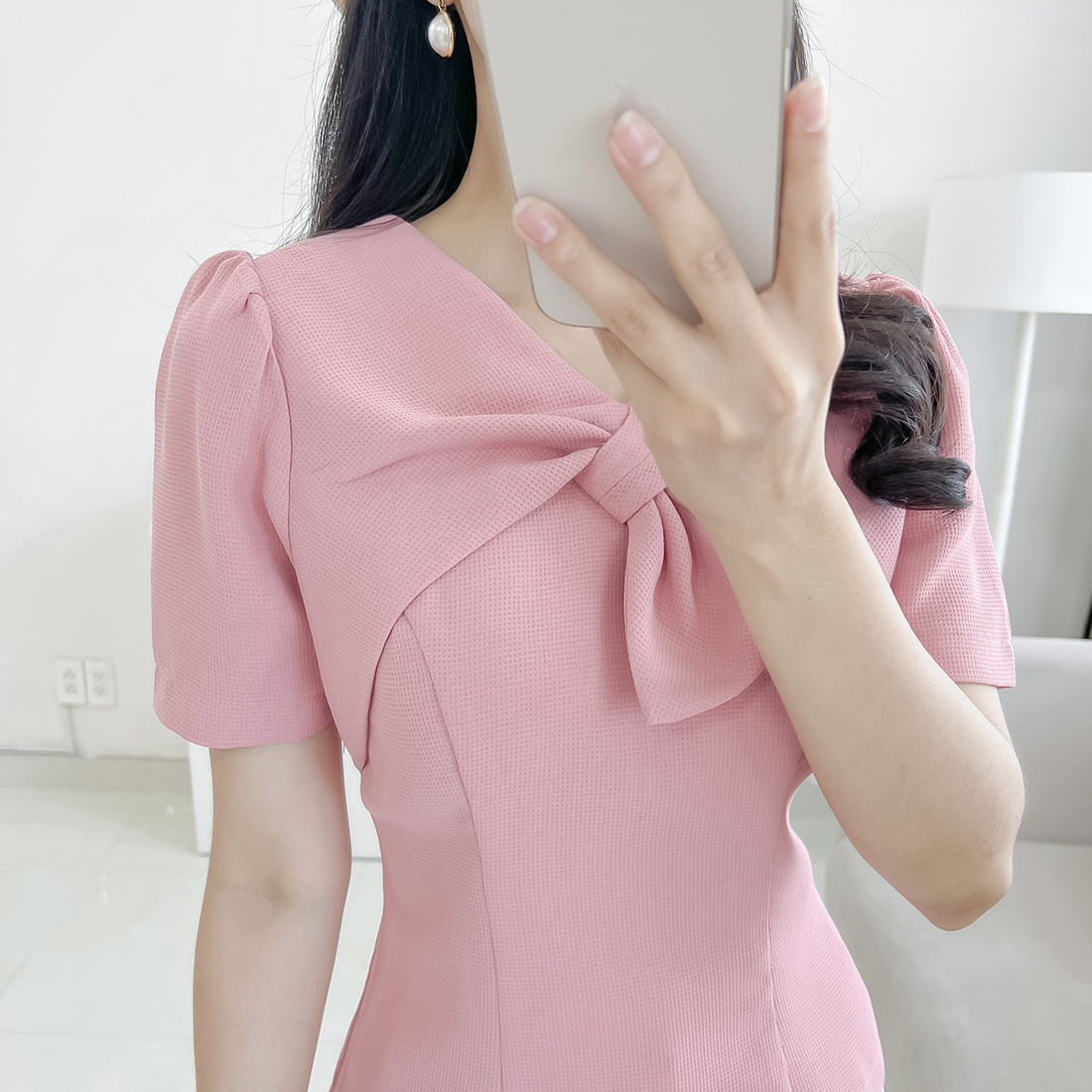 Áo kiểu nữ công sở tay ngắn cổ nơ cách điệu thời trang Eden - ASM204