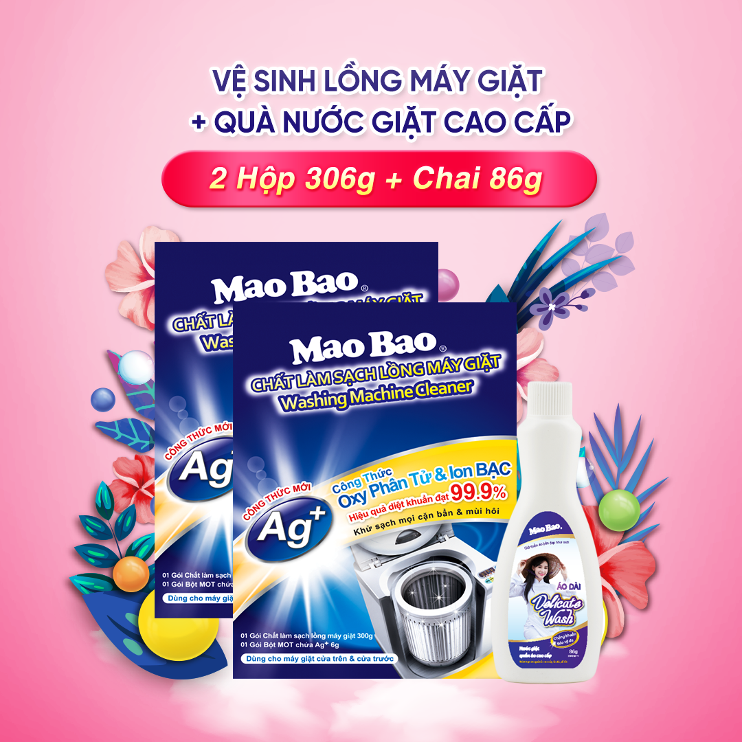 Combo 2 Hộp Chất Làm Sạch Lồng Máy Giặt Ag+ Mao Bao 306g - Tặng 1 Chai Nước Giặt Cao Cấp 86g