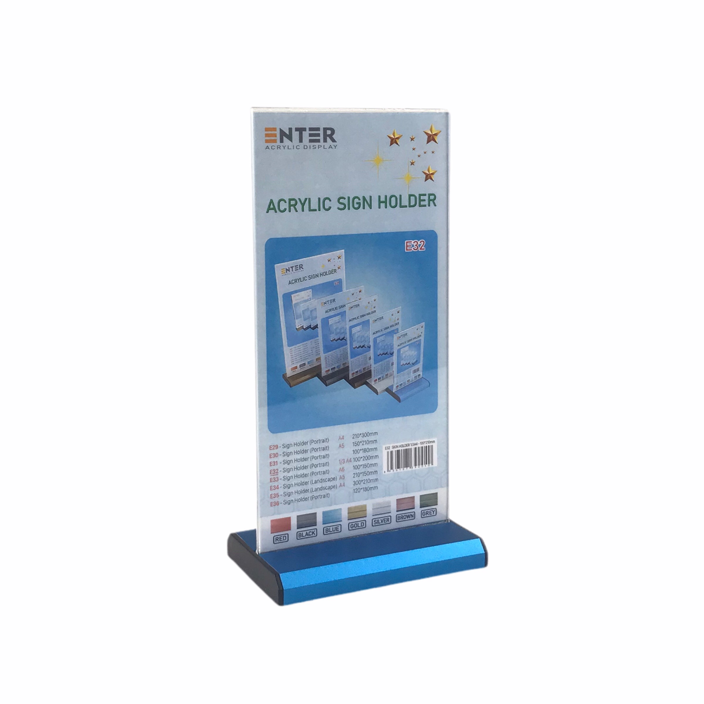 Kệ menu nhà hàng, Standee mica để bàn, Bảng quét mã QR Code, Kệ mica 2 mặt Enter E32 100x210mm đế nhôm 1/3 A4