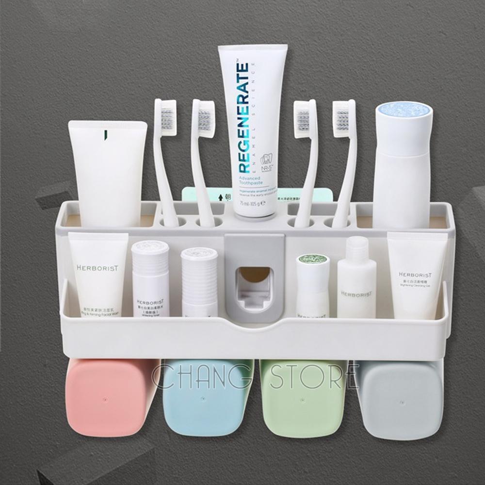 Bộ Nhả Kem Đánh Răng Tự Động Lúa Mạch 4 Cốc Kệ bàn chải đánh răng siêu chắc chắn