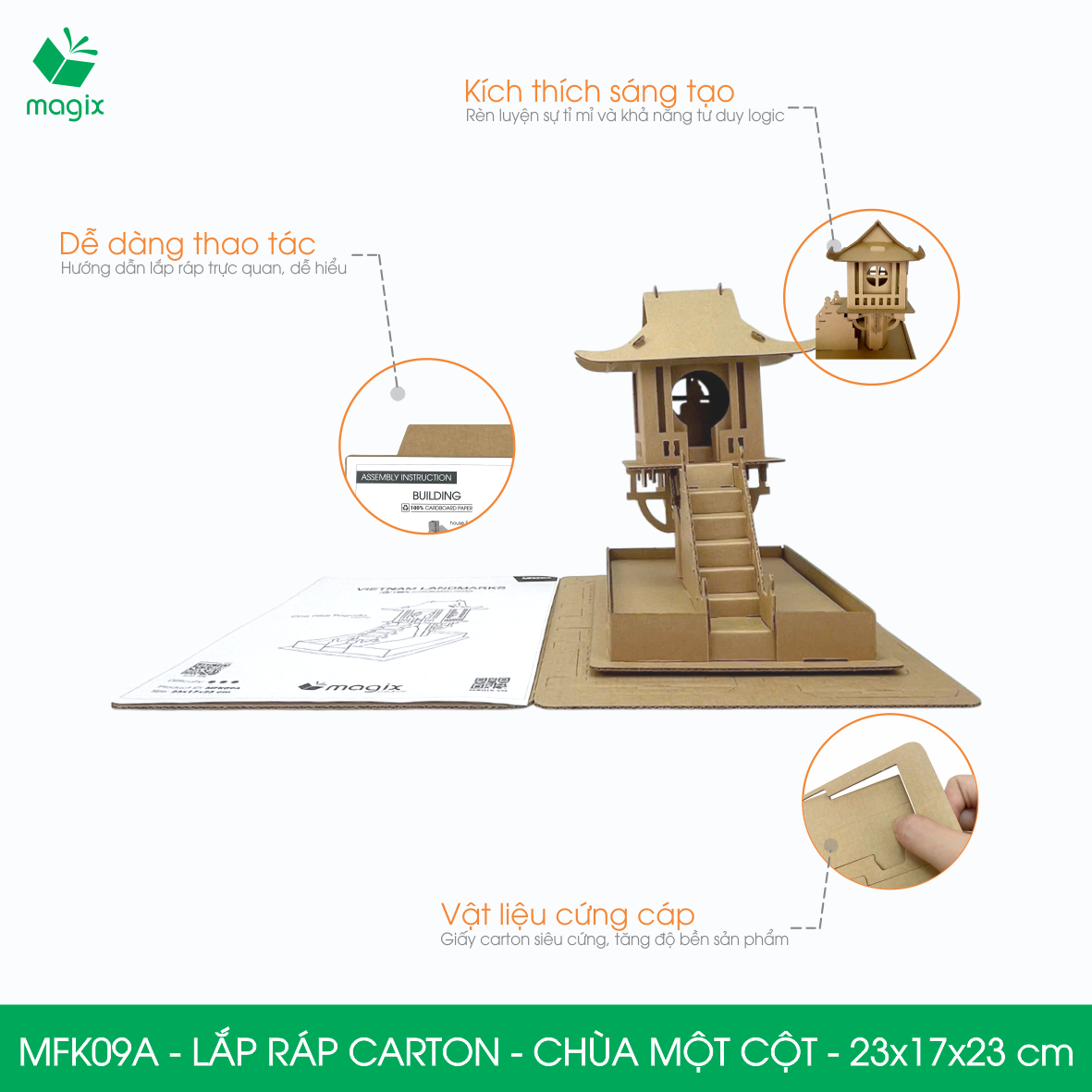 MFK09A - 23x17x23 cm - Mô hình Chùa Một Cột lắp ráp từ bìa carton cao cấp, mô hình địa danh Việt Nam