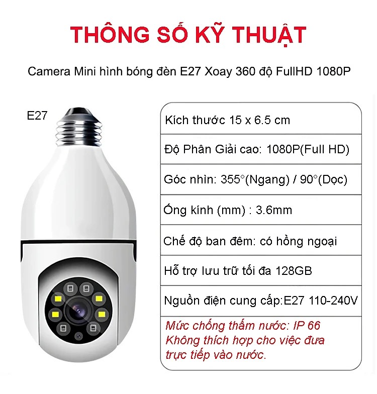 Camera IP Yoosee YKT2209 3.0Mpx Hình Bóng Đèn - Hàng Nhập Khẩu