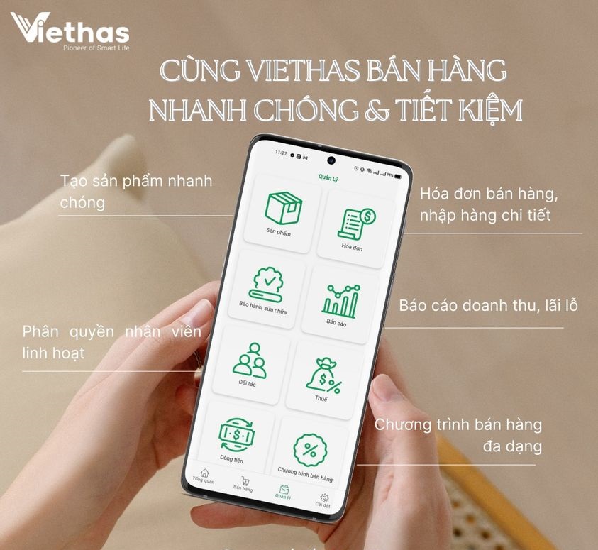 Trọn bộ thiết bị máy bán hàng cho hệ thống nhà hàng , quán ăn , khách sạn ( tặng kèm phần mềm Viethas) - Hàng Chính Hãng