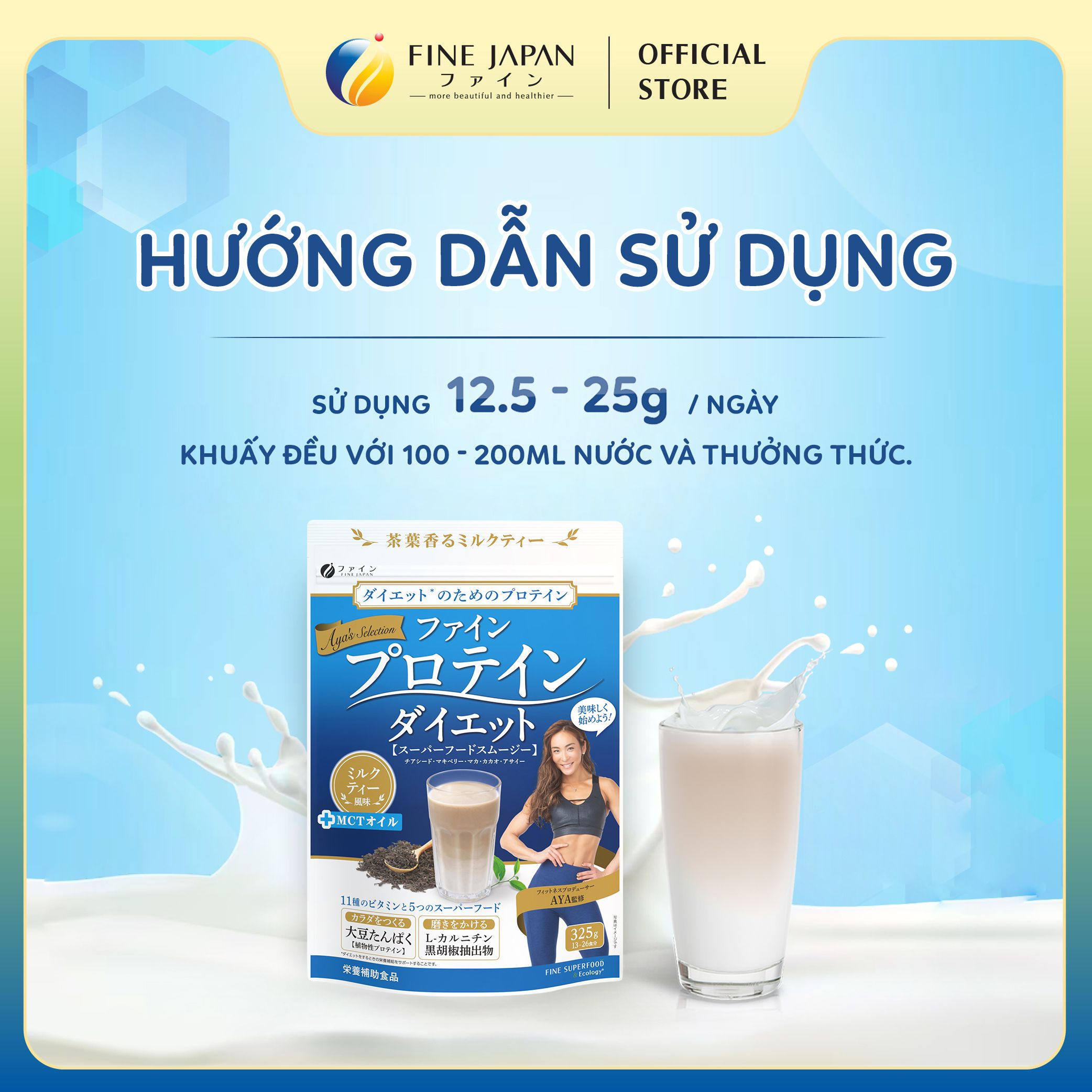 Bột Protein thực vật Aya’s Selection Protein Diet FINE JAPAN vị Sữa gói 325g
