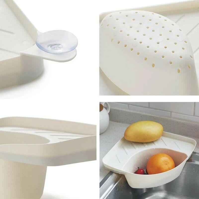 Triangle Sink Drain Basket Sucker Organizer Corner Kitchen Storage Rack Drainers